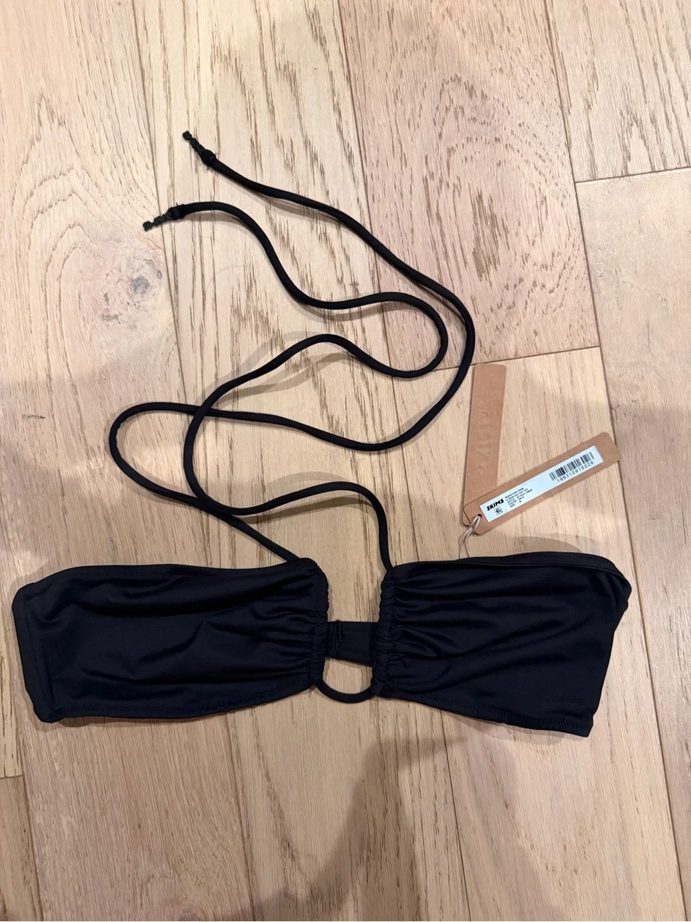 SKIMS Black Bandeau Bikini Top with Removable Straps